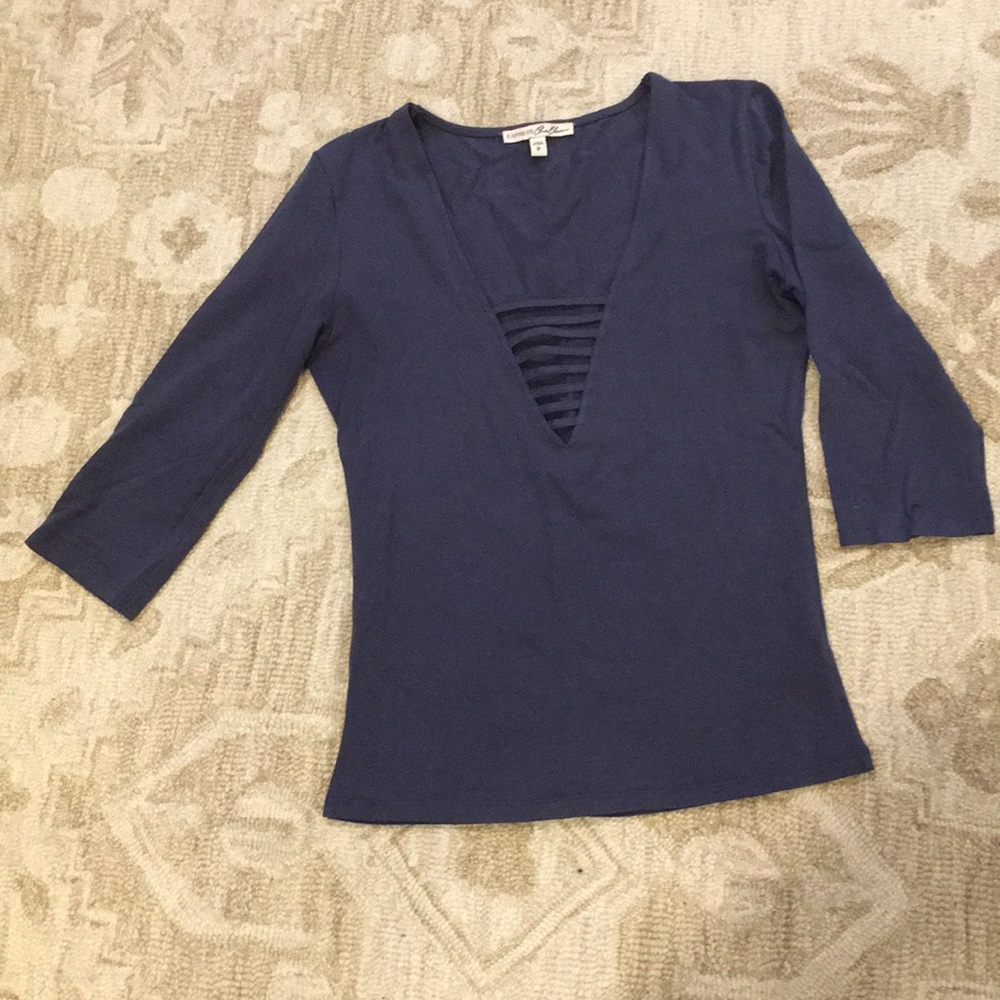 Express One Eleven Caged Deep-V 3/4 Sleeve Tee